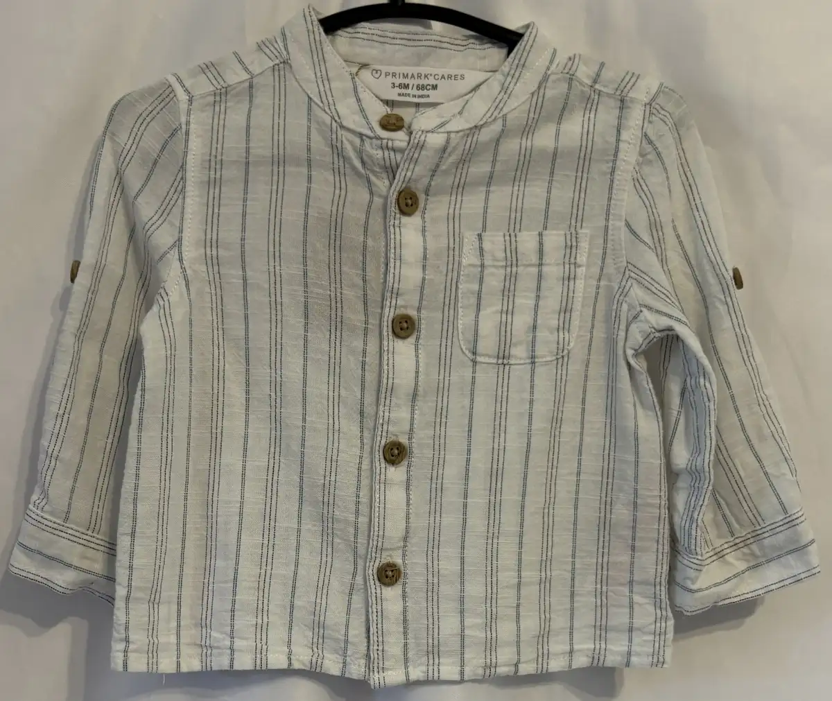 Chemise blanche et bleu fine rayure 3-6 mois