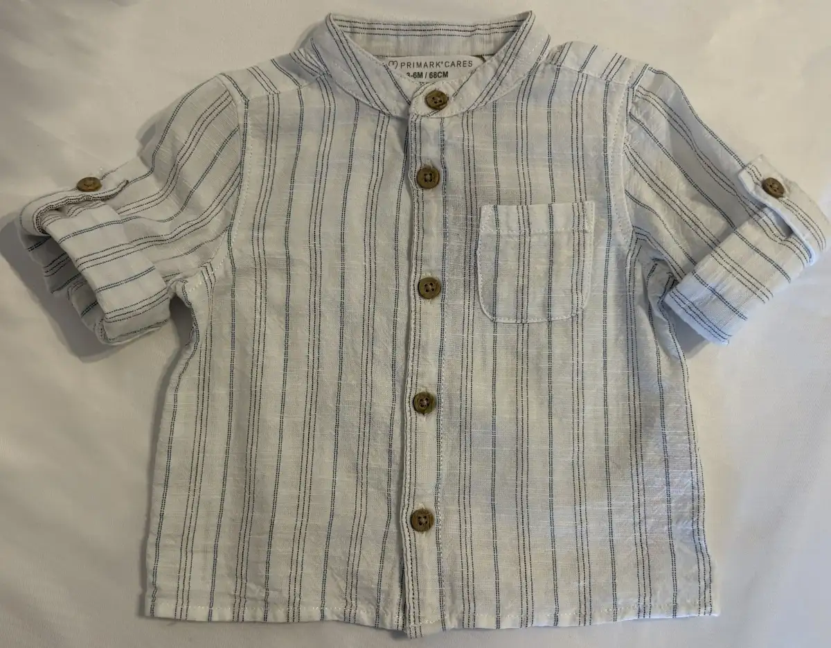 Chemise blanche et bleu fine rayure 3-6 mois
