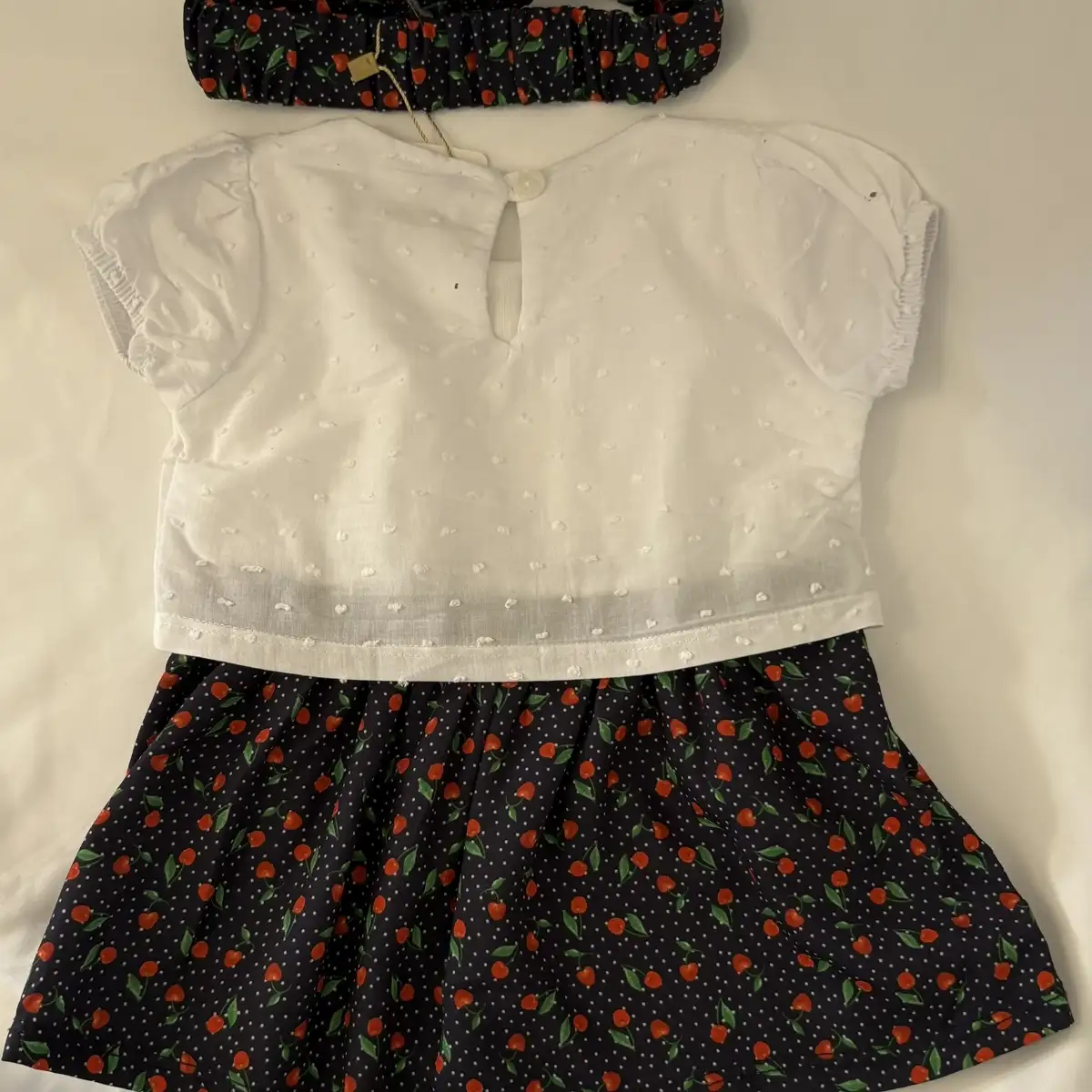 Robe blanche et bleu  +  bandeau  3 mois